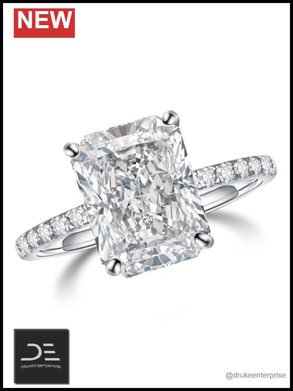 4CT CZ Rectangular Engagement Ring 925 Sterling Silver 18K White Gold Plated
